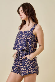 Navy Print Top & Shorts Set