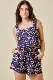 Navy Print Top & Shorts Set