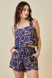 Navy Print Top & Shorts Set