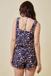 Navy Print Top & Shorts Set