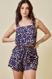 Navy Print Top & Shorts Set