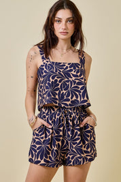 Navy Print Top & Shorts Set
