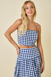 Navy & White Gingham Cropped Tank