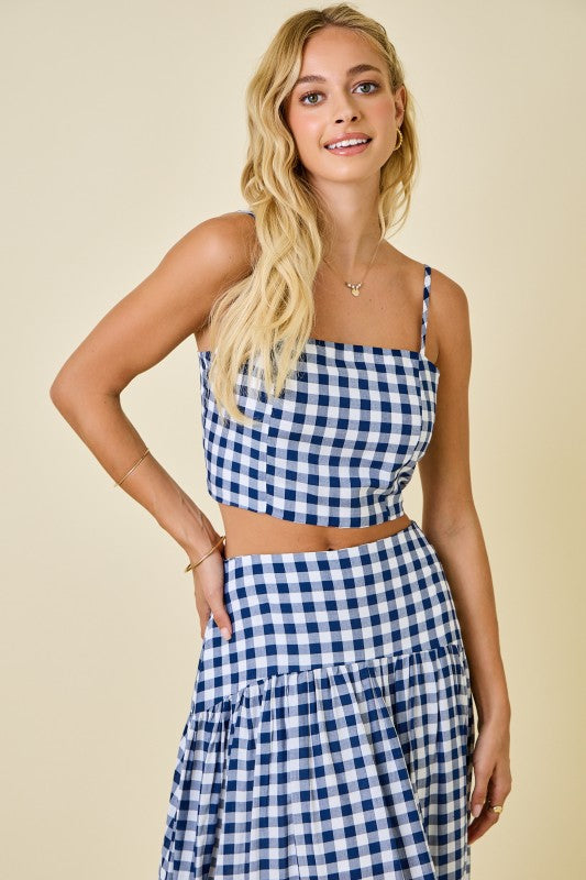 Navy & White Gingham Cropped Tank