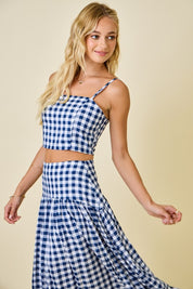 Navy & White Gingham Cropped Tank