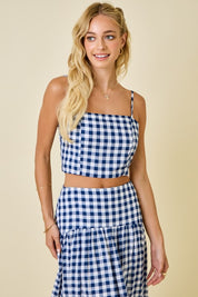 Navy & White Gingham Cropped Tank