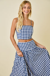 Navy & White Gingham Cropped Tank