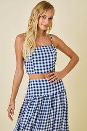 Navy & White Gingham Cropped Tank