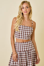 Brown & White Gingham Cropped Tank