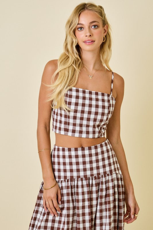 Brown & White Gingham Cropped Tank