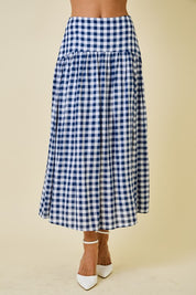 Navy & White Gingham Maxi Skirt