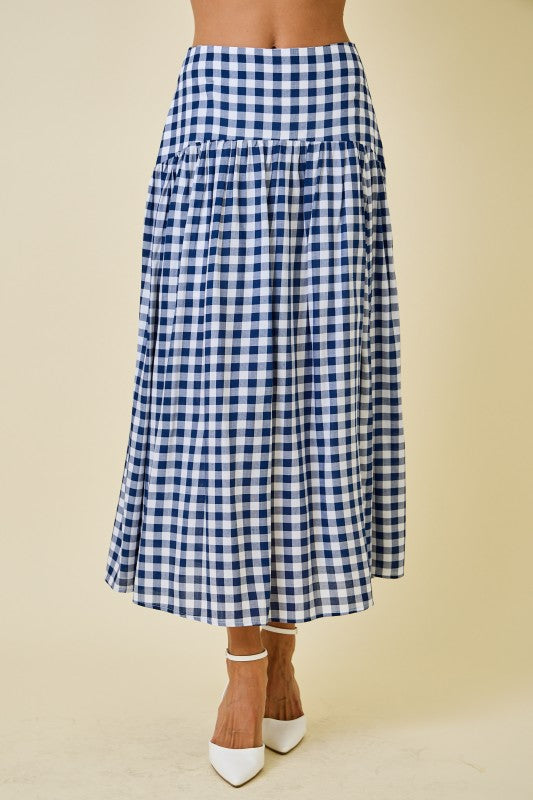 Navy & White Gingham Maxi Skirt