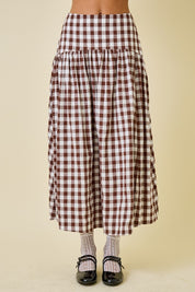 Brown & White Gingham Maxi Skirt