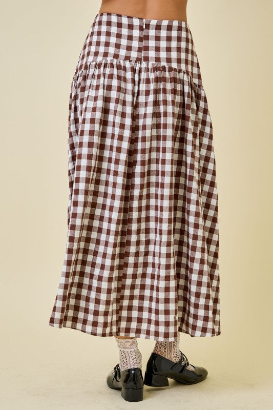 Brown & White Gingham Maxi Skirt