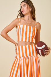Orange & White Striped Cropped Tank