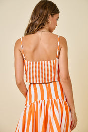 Orange & White Striped Cropped Tank