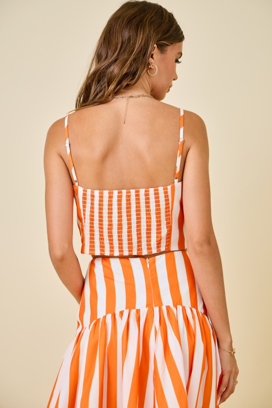 Orange & White Striped Cropped Tank