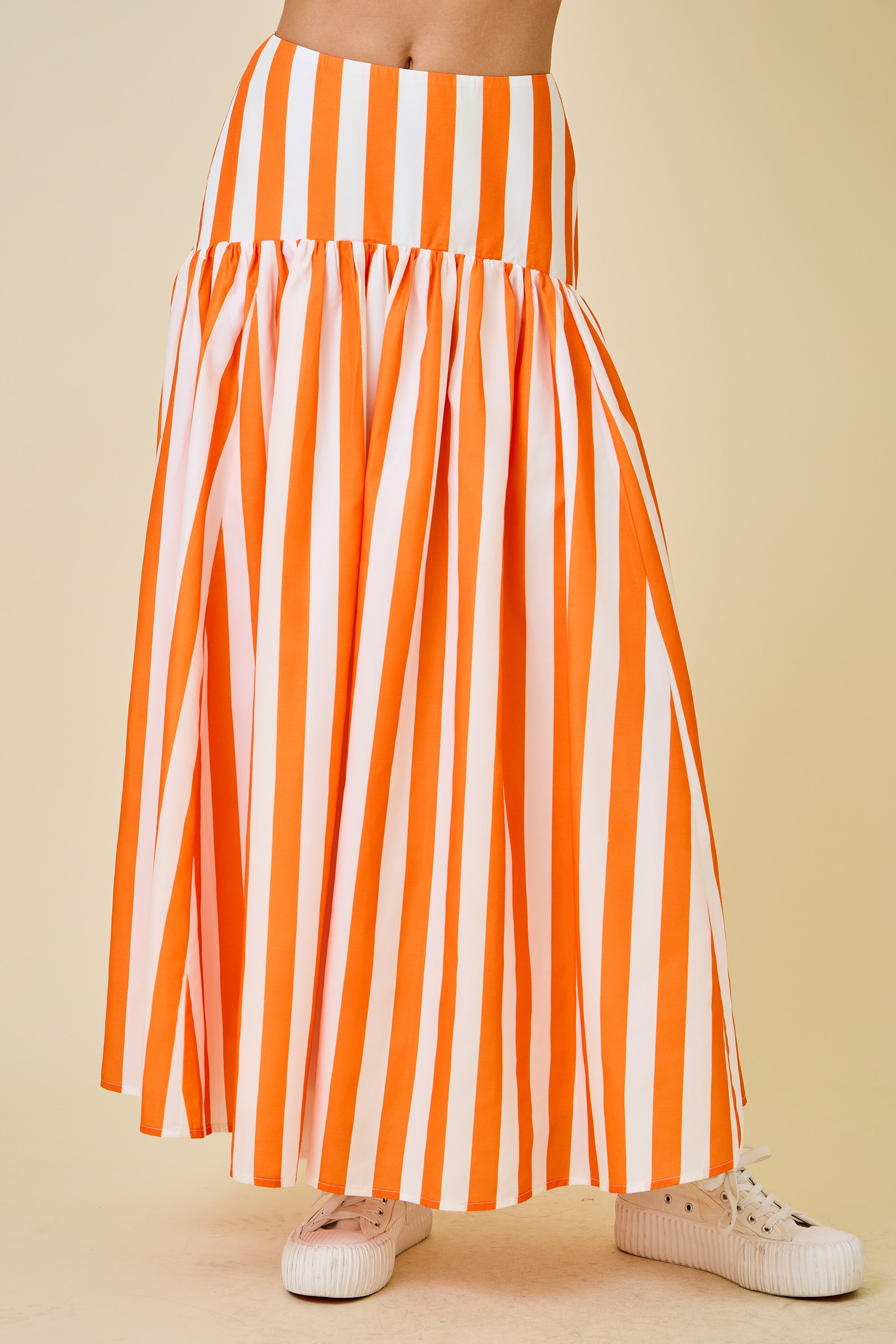 Orange & White Striped Maxi Skirt