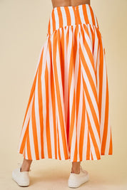 Orange & White Striped Maxi Skirt