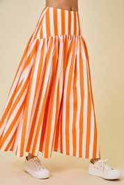 Orange & White Striped Maxi Skirt
