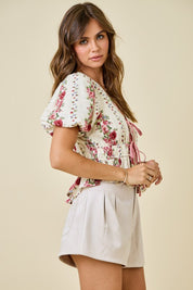 Floral Print Blouse With Bubble Sleeves
