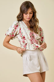 Floral Print Blouse With Bubble Sleeves