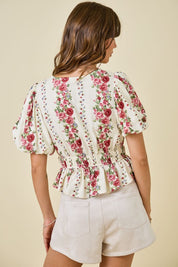 Floral Print Blouse With Bubble Sleeves