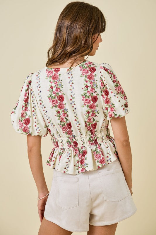 Floral Print Blouse With Bubble Sleeves