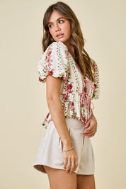 Floral Print Blouse With Bubble Sleeves