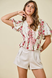 Floral Print Blouse With Bubble Sleeves