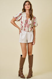 Floral Print Blouse With Bubble Sleeves