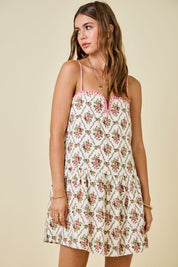 Floral Print Dress W/ Contrast Knotted Edge