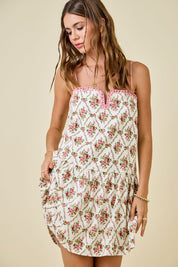 Floral Print Dress W/ Contrast Knotted Edge