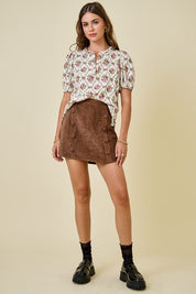 Floral Print V-neck Puff Sleeve Top