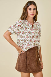 Floral Print V-neck Puff Sleeve Top