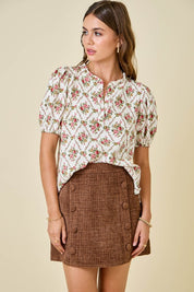 Floral Print V-neck Puff Sleeve Top