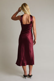 Burgundy Strapless Scarf Detail Midi Dress