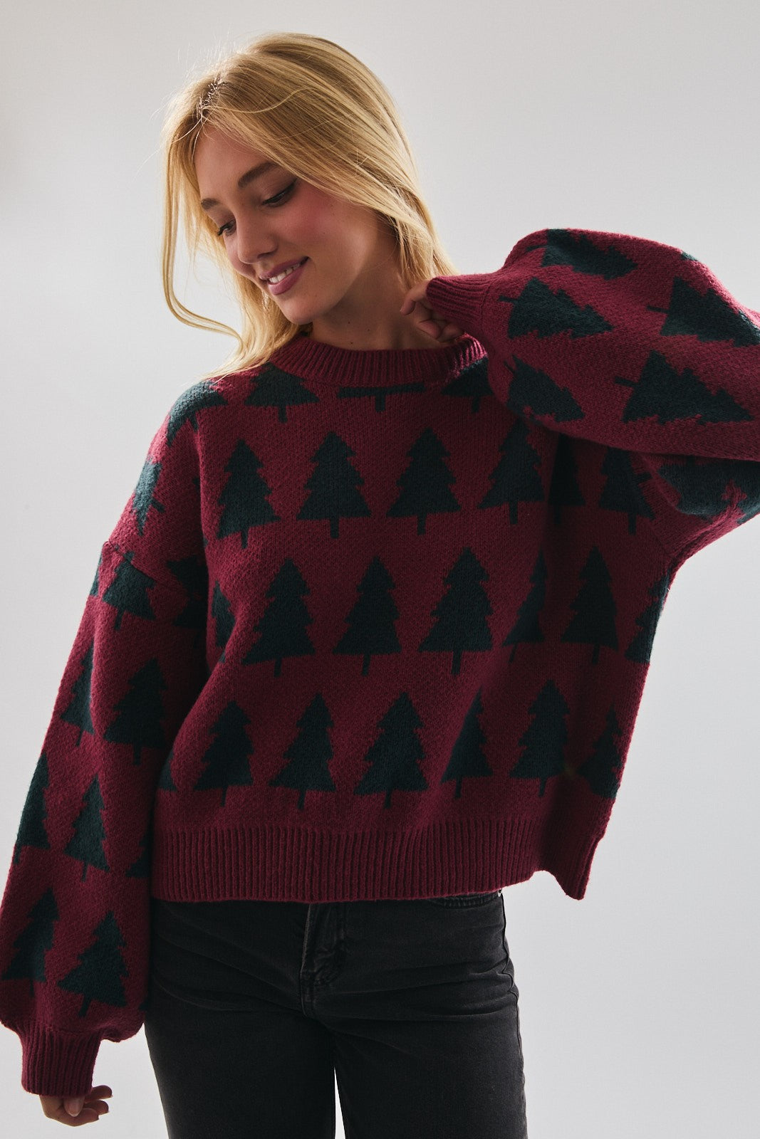 Crew Neck Christmas Tree Sweater