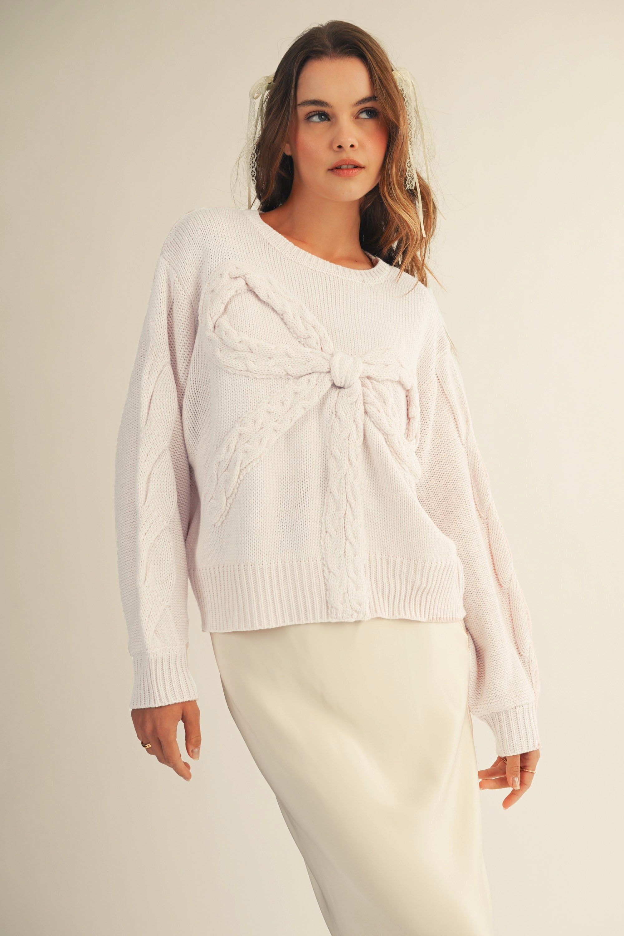 Cream Bow Knit Sweater