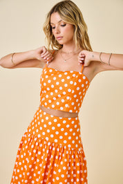 Orange & White Polka Dot Crop Top