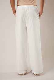 White Palm Tree Embroidered Linen Pants