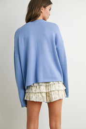Blue Drop Shoulder Star Pattern Sweater