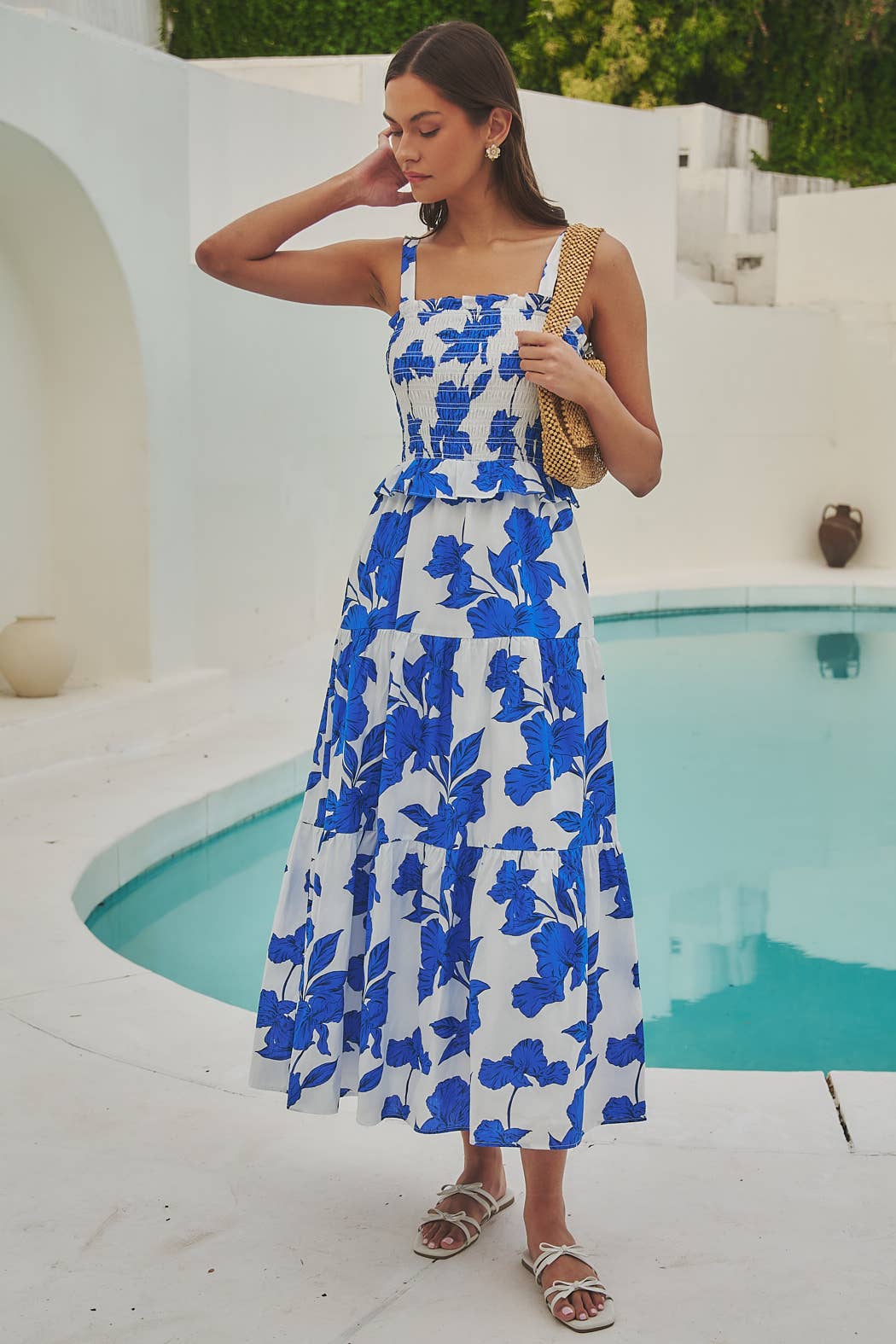 Blue Floral Lindsy Smocked Maxi Dress