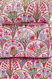 Pink & Multicolor Floral Makeup Bag showing four internal pockets