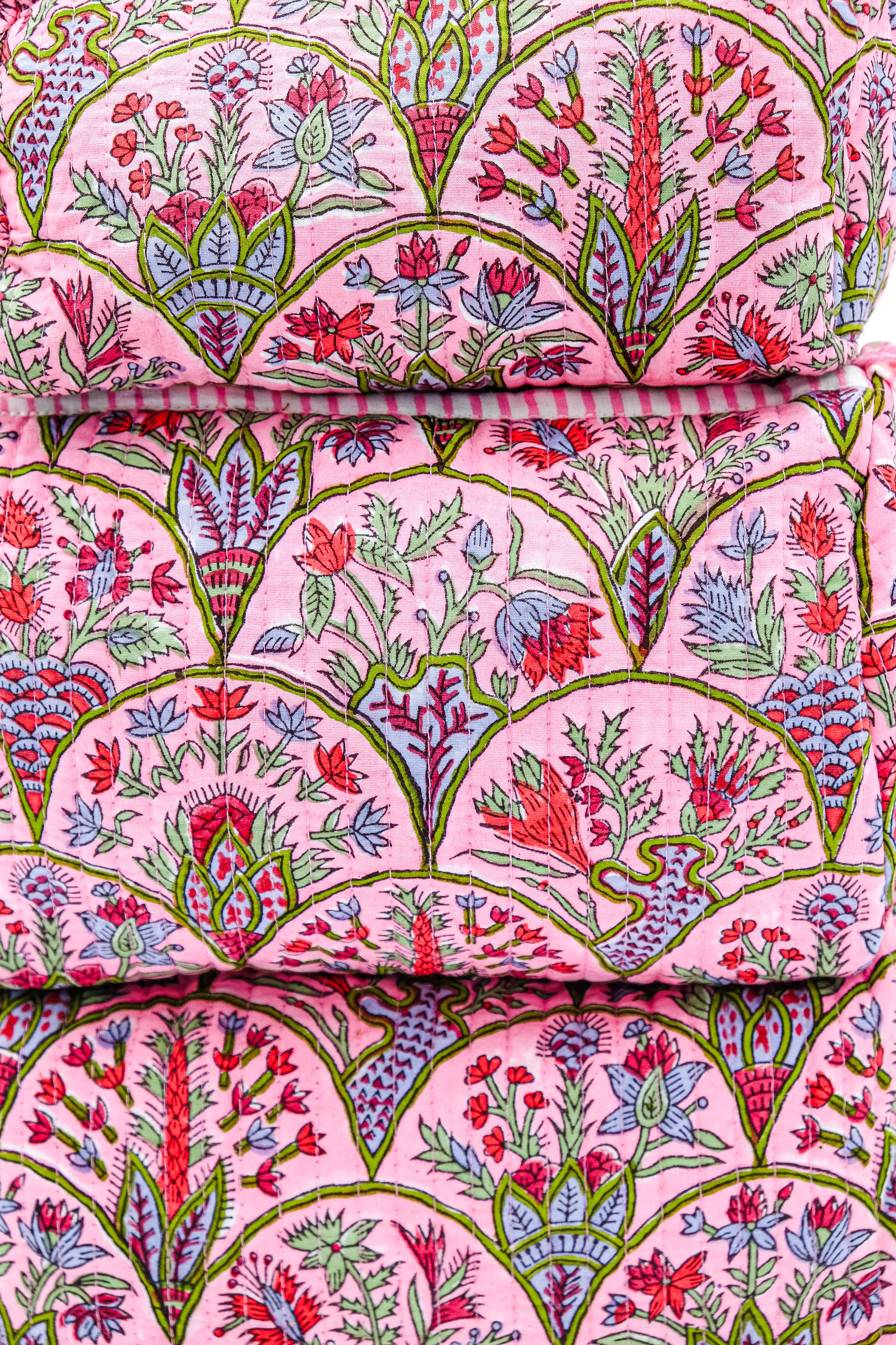 Pink & Multicolor Floral Makeup Bag showing four internal pockets