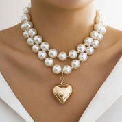Pearl Beaded Layered Heart Necklace