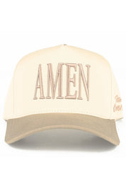 Beige Amen Hat — two tone amen hat and faith over fear on side