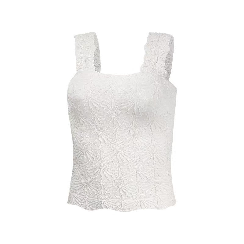 White Flower Jacquard Tank