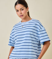 Light Blue Striped Boxy Skirt Set