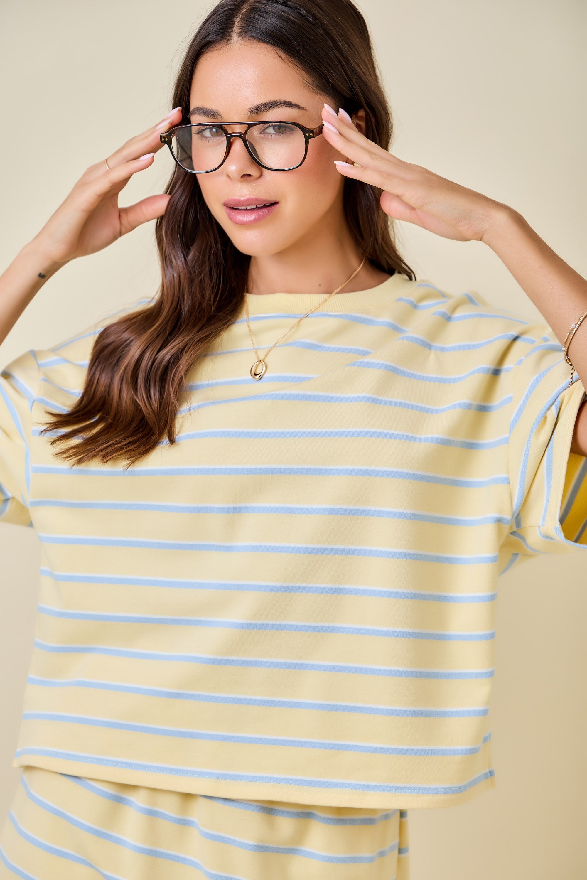 Yellow Striped Boxy Skirt Set